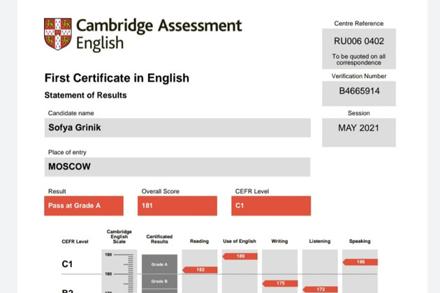 Результаты Кембриджских экзаменов